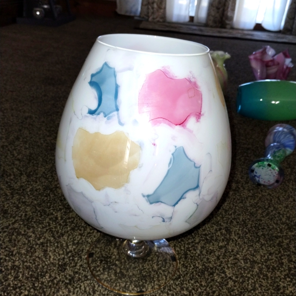 Large blown cased glass brandy snifter.